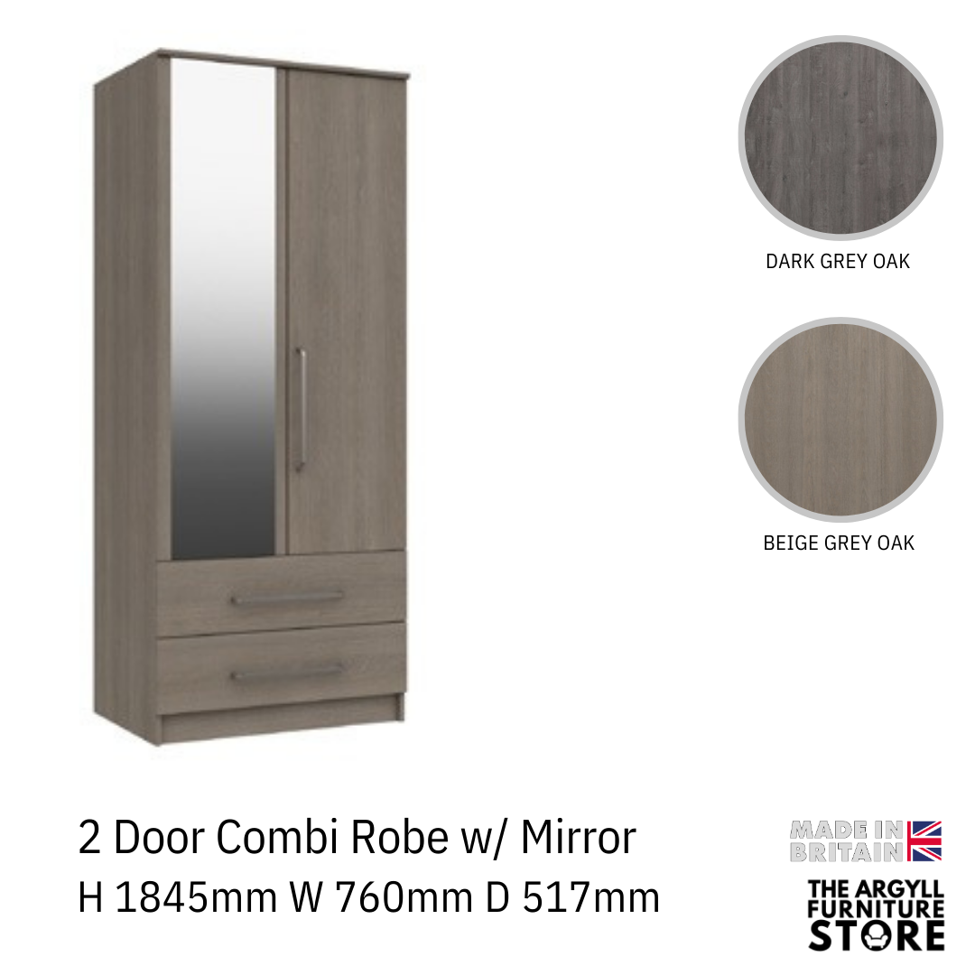Minnesota 2 Door Combi Wardrobe with Mirror