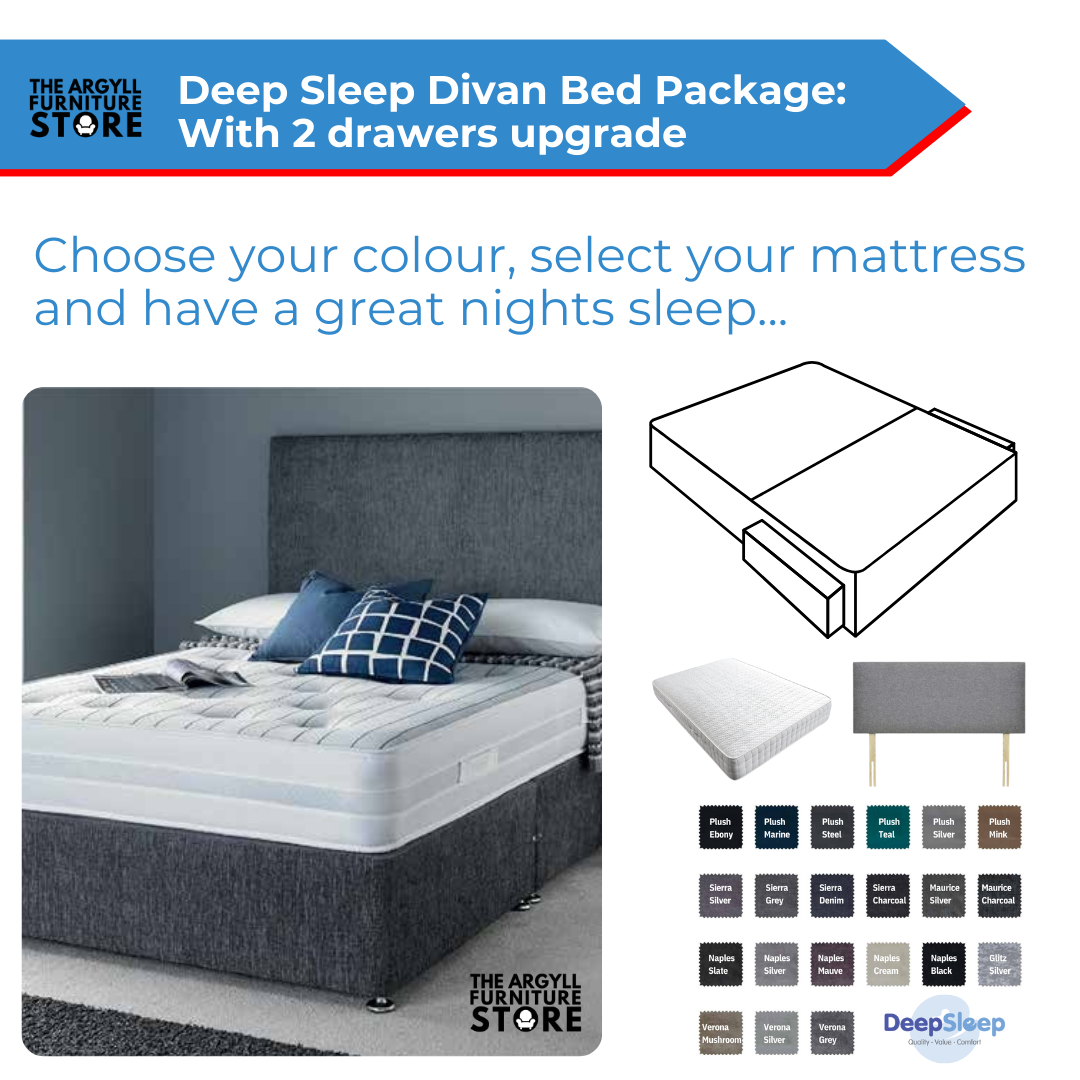 Ultimate Divan Bed Base + Headboard + Mattress Package + 2 Drawers (opposite side)