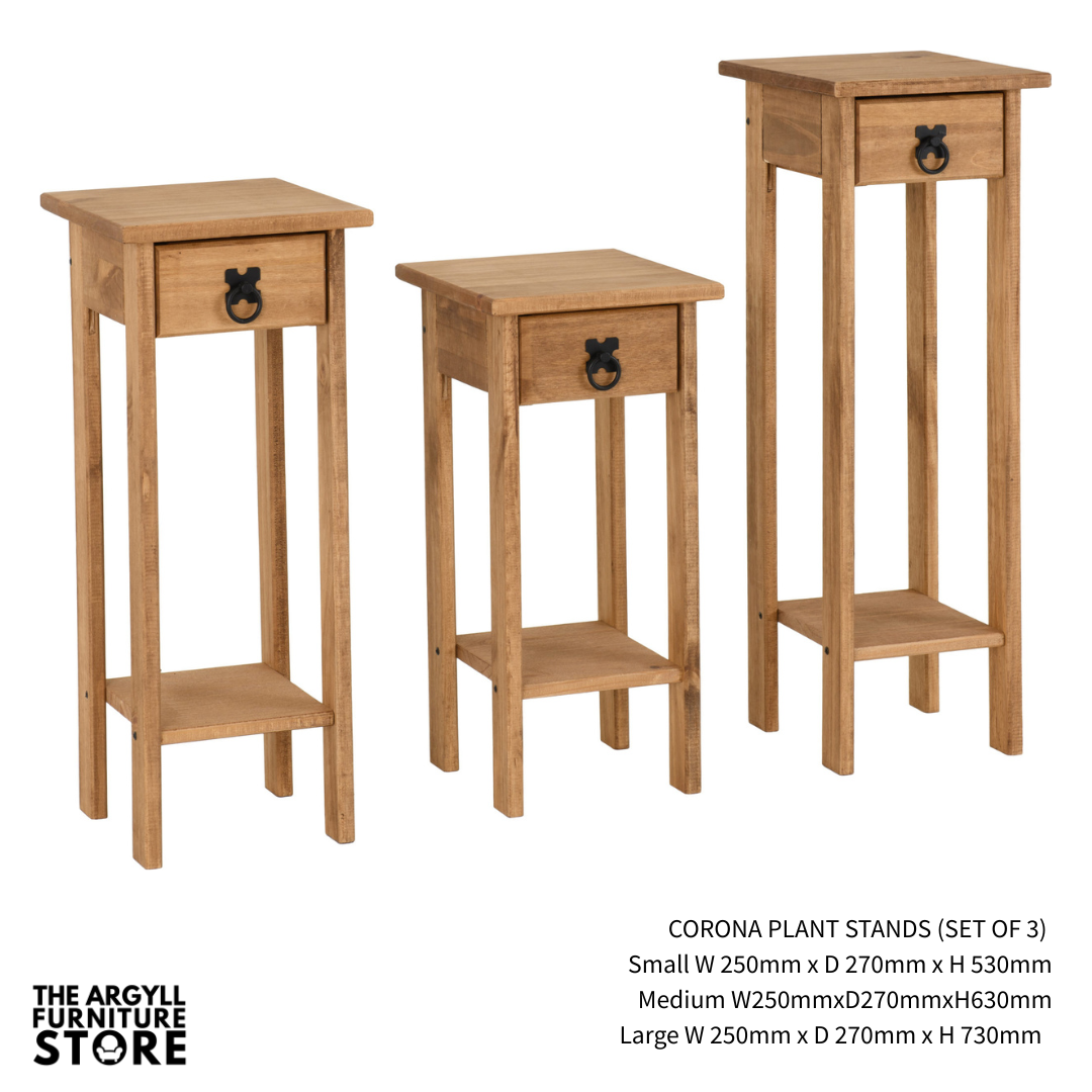 Corona Plant Stands (Set of 3) Distressed Waxed Pine