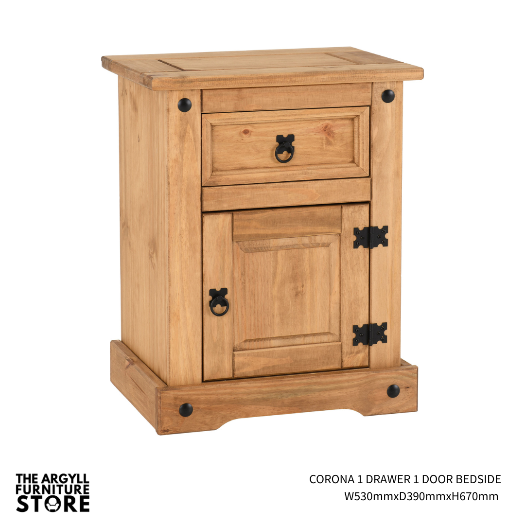 Corona Bedside Tables Distressed Waxed Pine