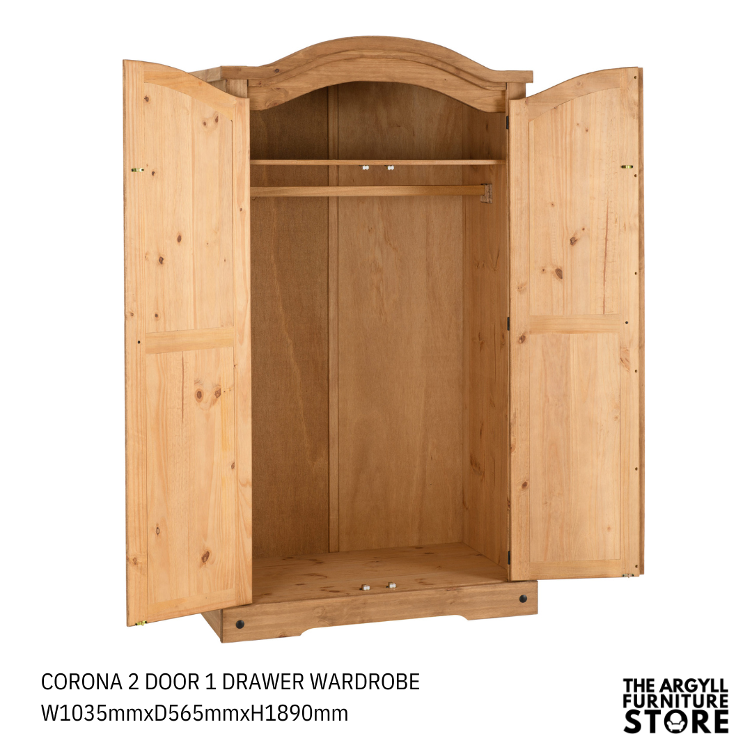 Corona 2 Door Wardrobe Distressed Waxed Pine