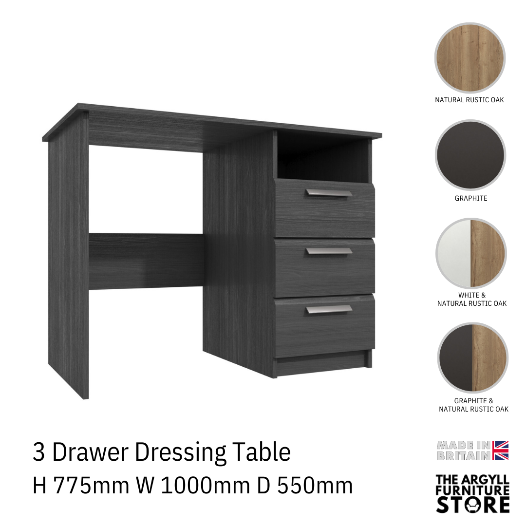 Waterfall 3 Drawer Dressing Table