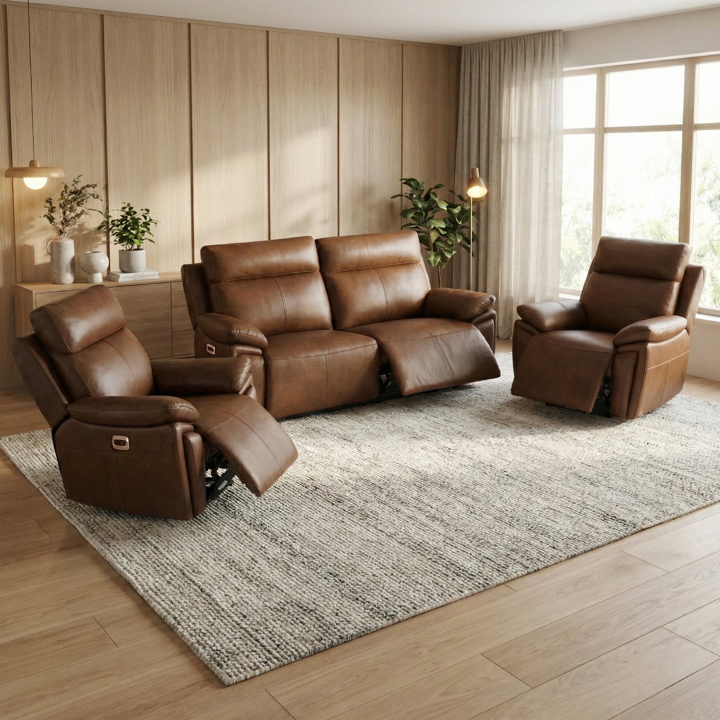 Ashby Set 2.5 Seater plus 2x Armchair Electric Recliner Sofas black/Tan