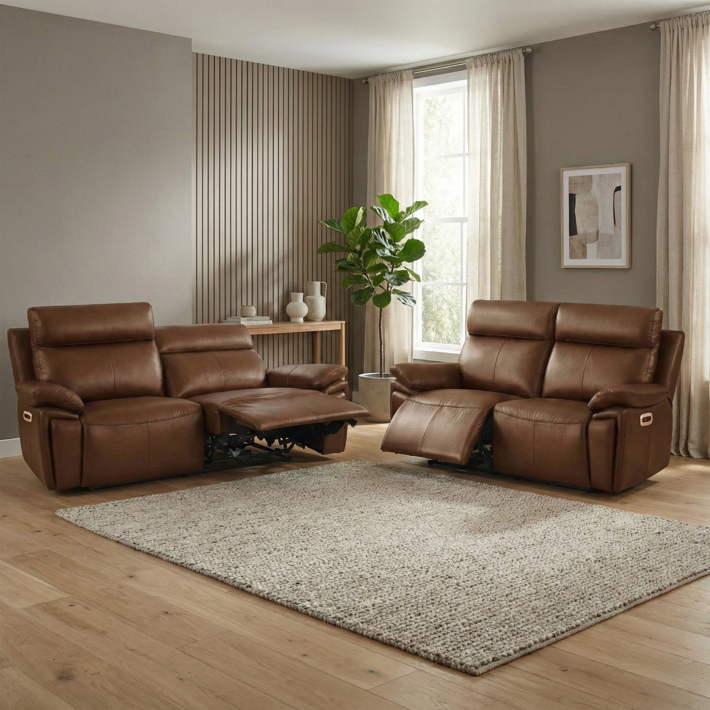 Ashby Set 2 x 2.5 Seater Electric Recliner Sofas black/Tan