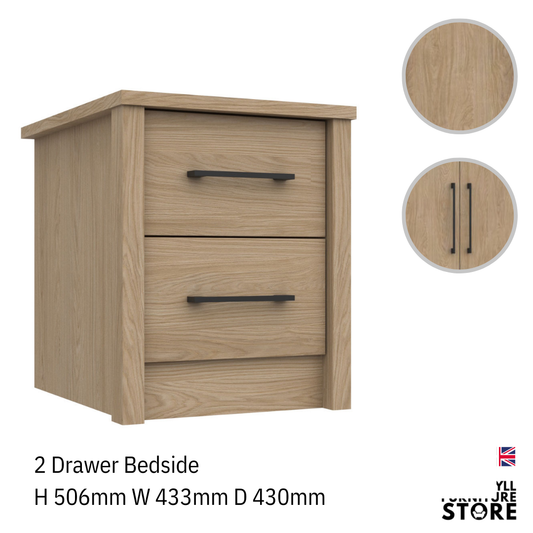 Edale 2 Drawer Bedside Table