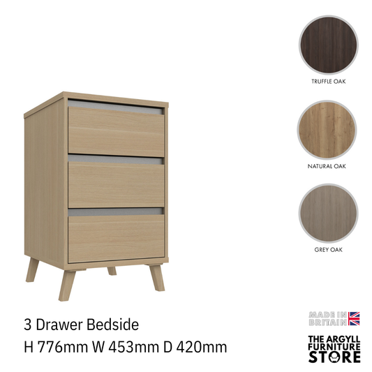 Tamar 3 Drawer Bedside Table