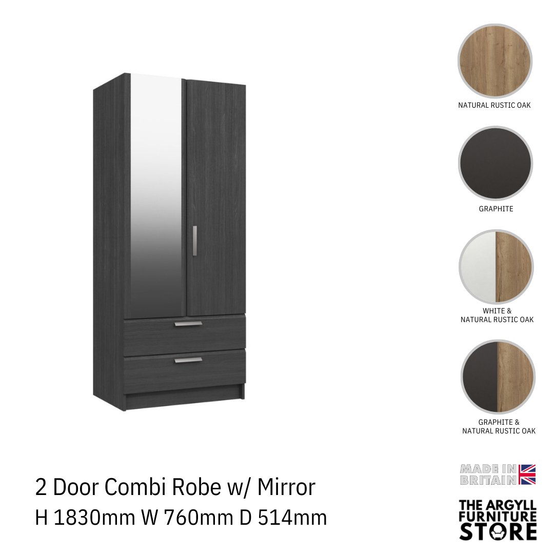 Waterfall 2 Door Combi Wardrobe with Mirror