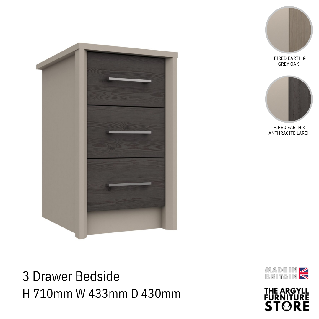 Burford 3 Drawer Bedside Table