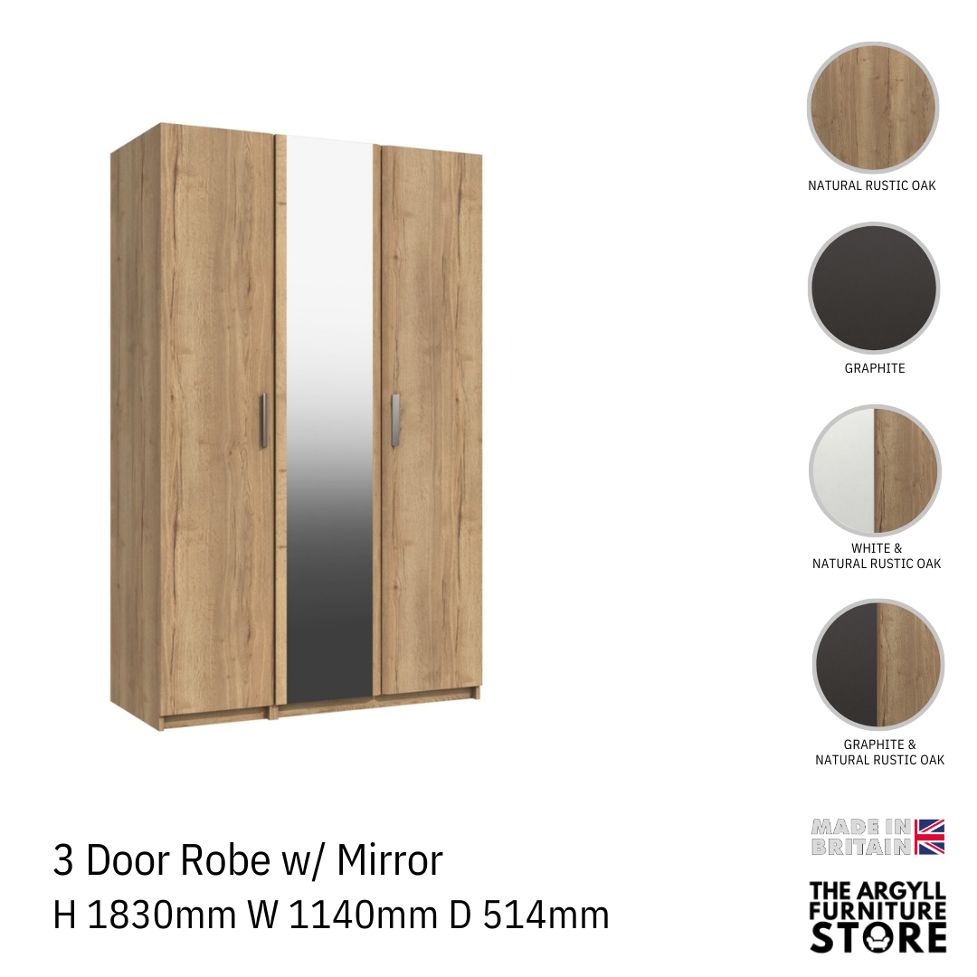 Waterfall 3 Door Wardrobe with Mirror