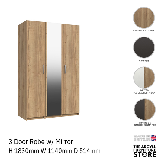 Waterfall 3 Door Wardrobe with Mirror