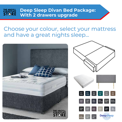 Ultimate Divan Bed Base + Headboard + Mattress Package + 2 Drawers (opposite side)