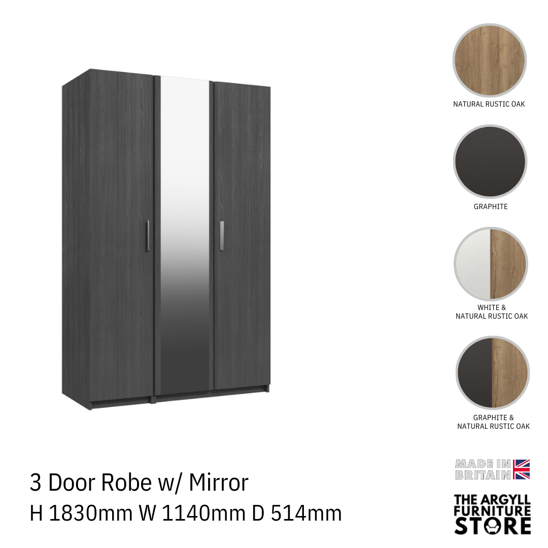 Waterfall 3 Door Wardrobe with Mirror