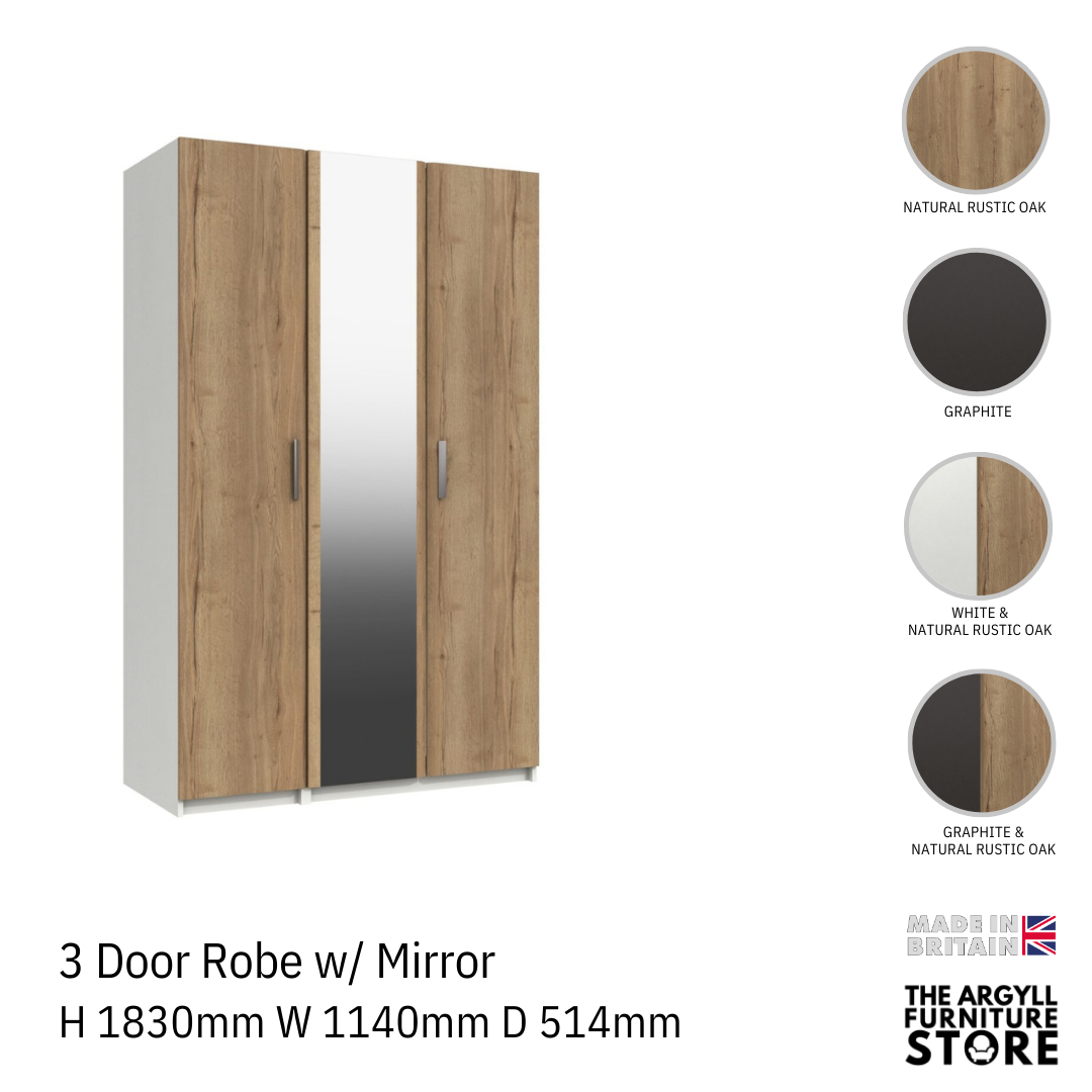 Waterfall 3 Door Wardrobe with Mirror