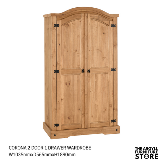 Corona 2 Door Wardrobe Distressed Waxed Pine