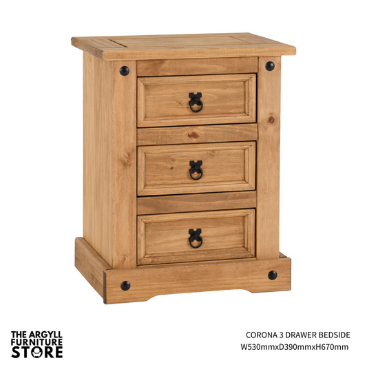 Corona Bedside Tables Distressed Waxed Pine