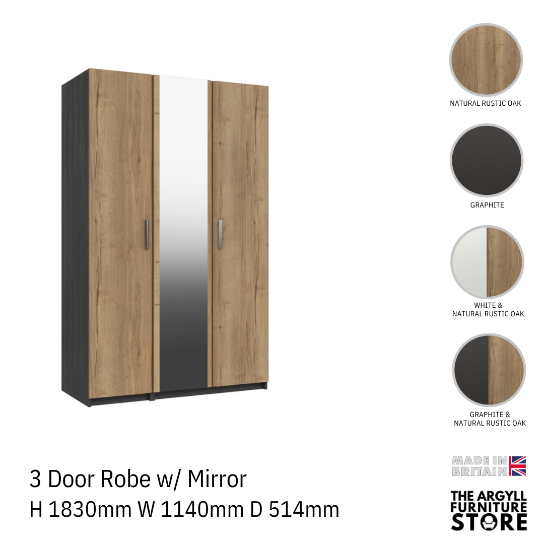 Waterfall 3 Door Wardrobe with Mirror