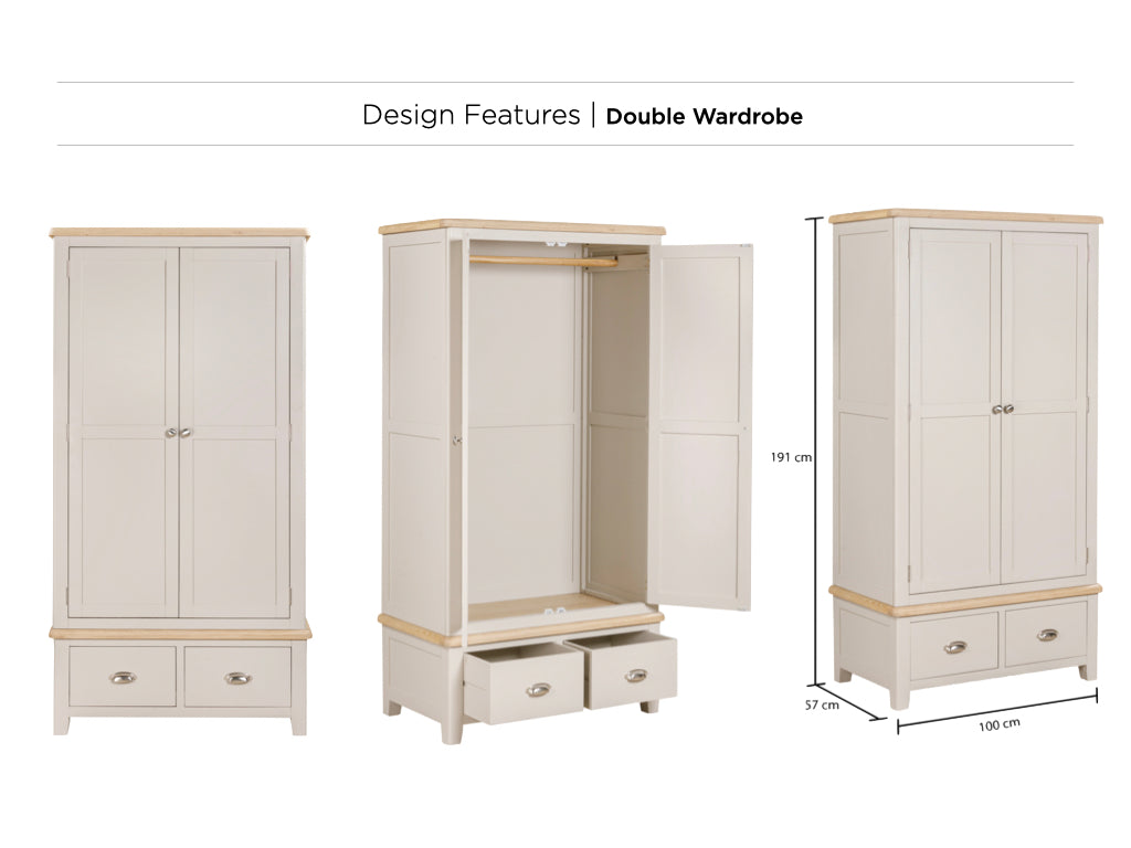 Windermere Oak Painted Wardrobe with 2 Drawers