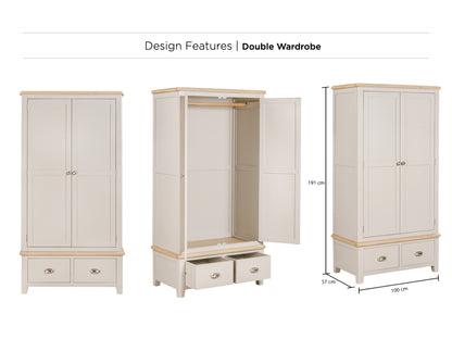 Windermere Oak Painted Wardrobe with 2 Drawers