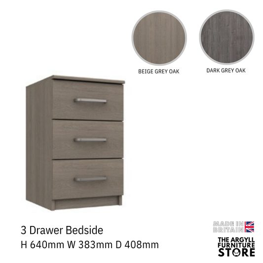 Minnesota 3 Drawer Bedside Table