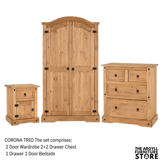 Corona Trio Bedroom Set Distressed Waxed Pine