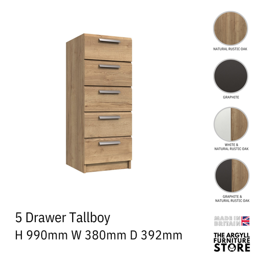 Waterfall 5 Drawer Tallboy Chest