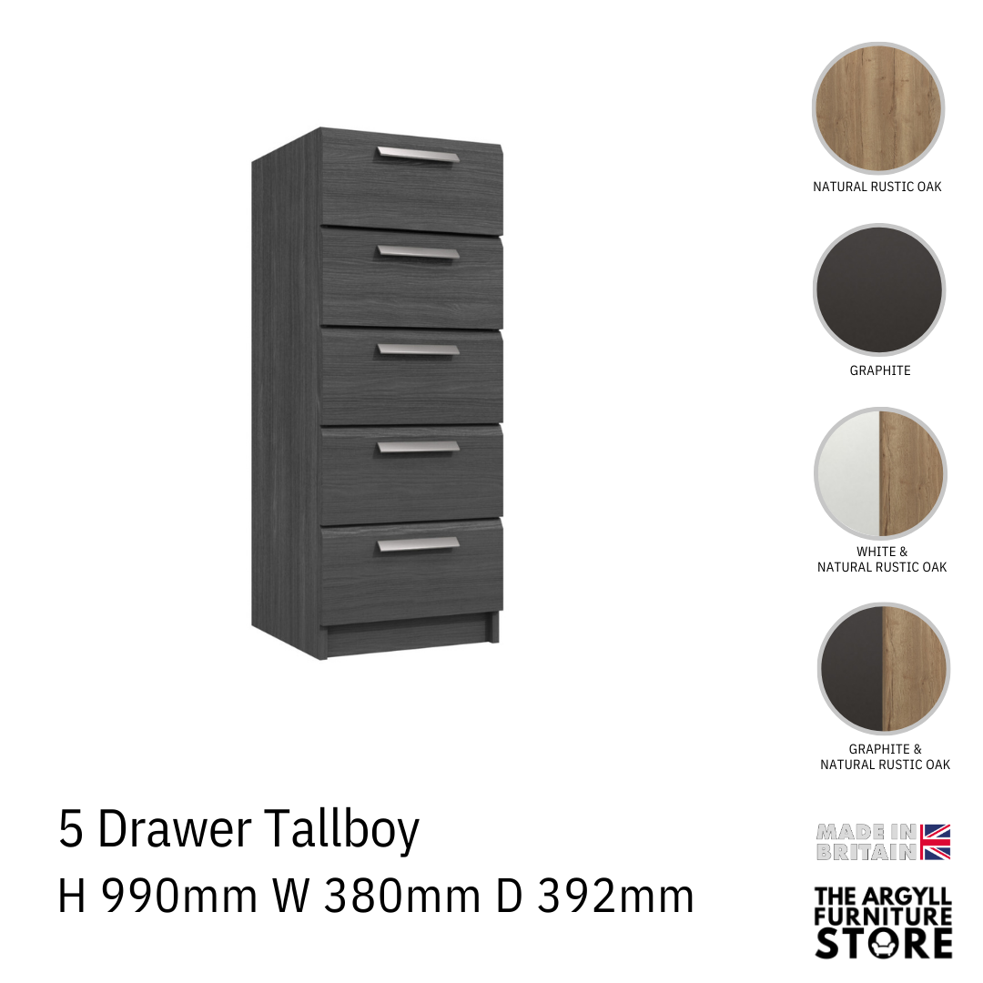 Waterfall 5 Drawer Tallboy Chest