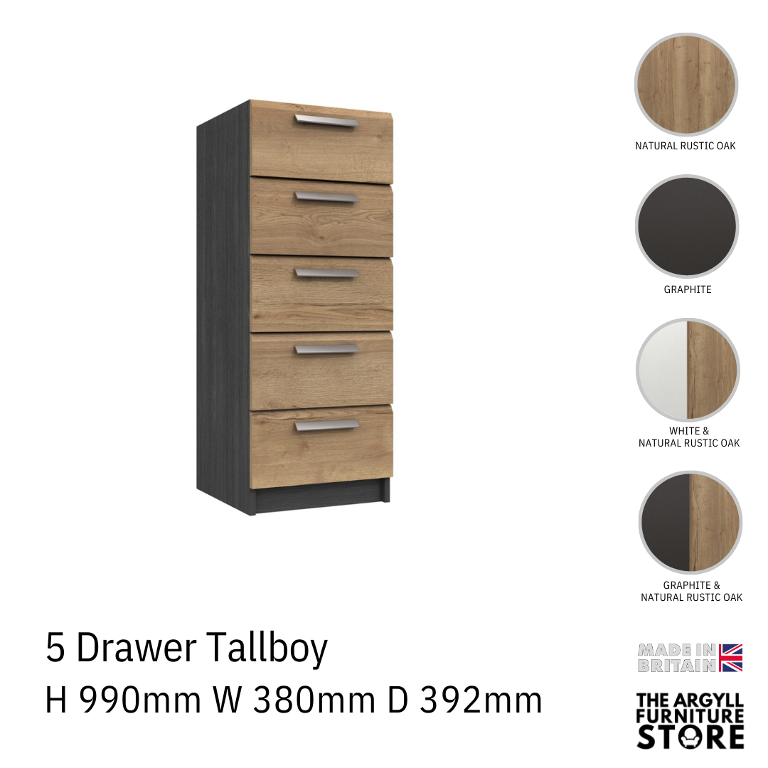 Waterfall 5 Drawer Tallboy Chest