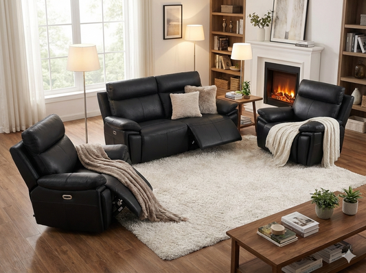 Ashby Set 2.5 Seater plus 2x Armchair Electric Recliner Sofas black/Tan