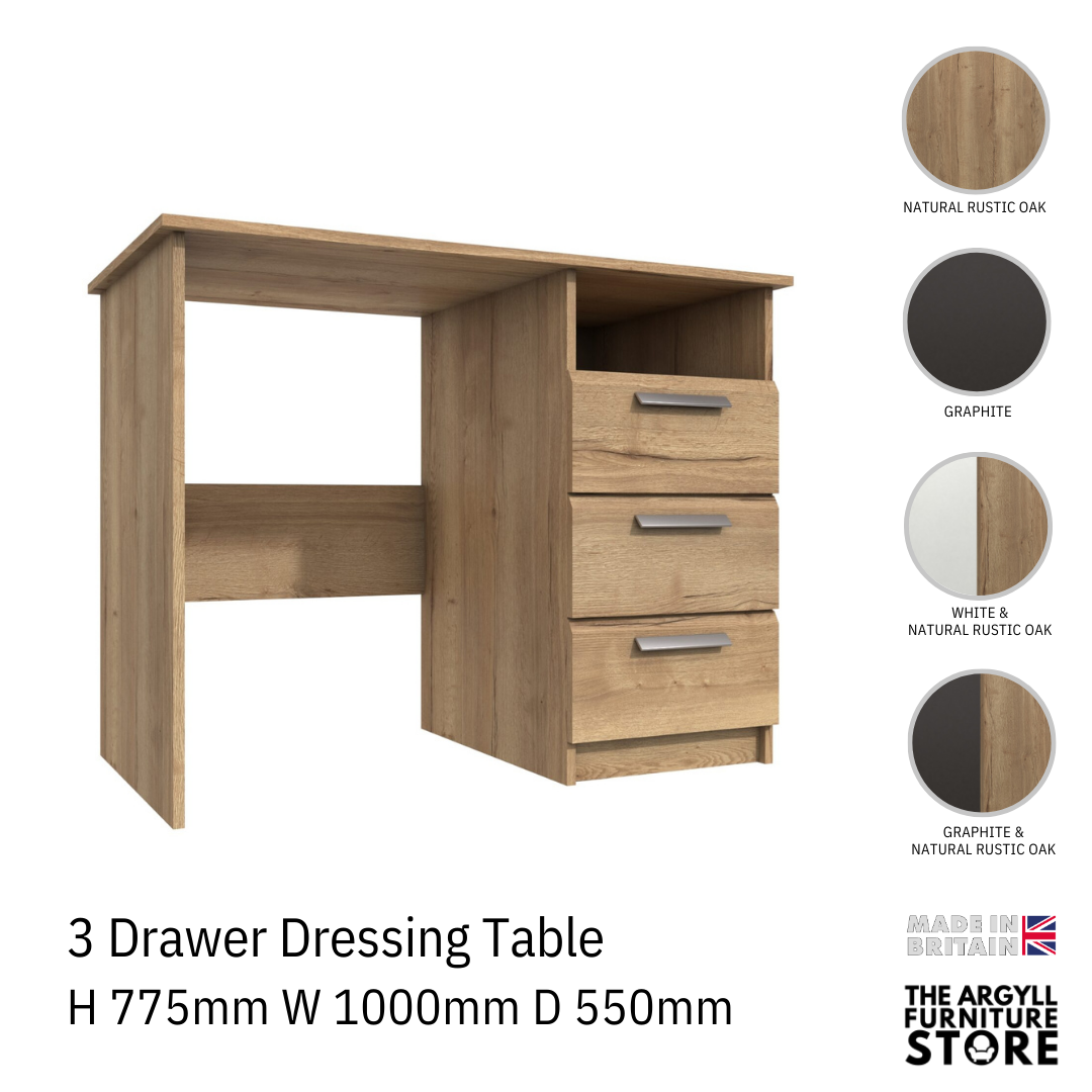 Waterfall 3 Drawer Dressing Table