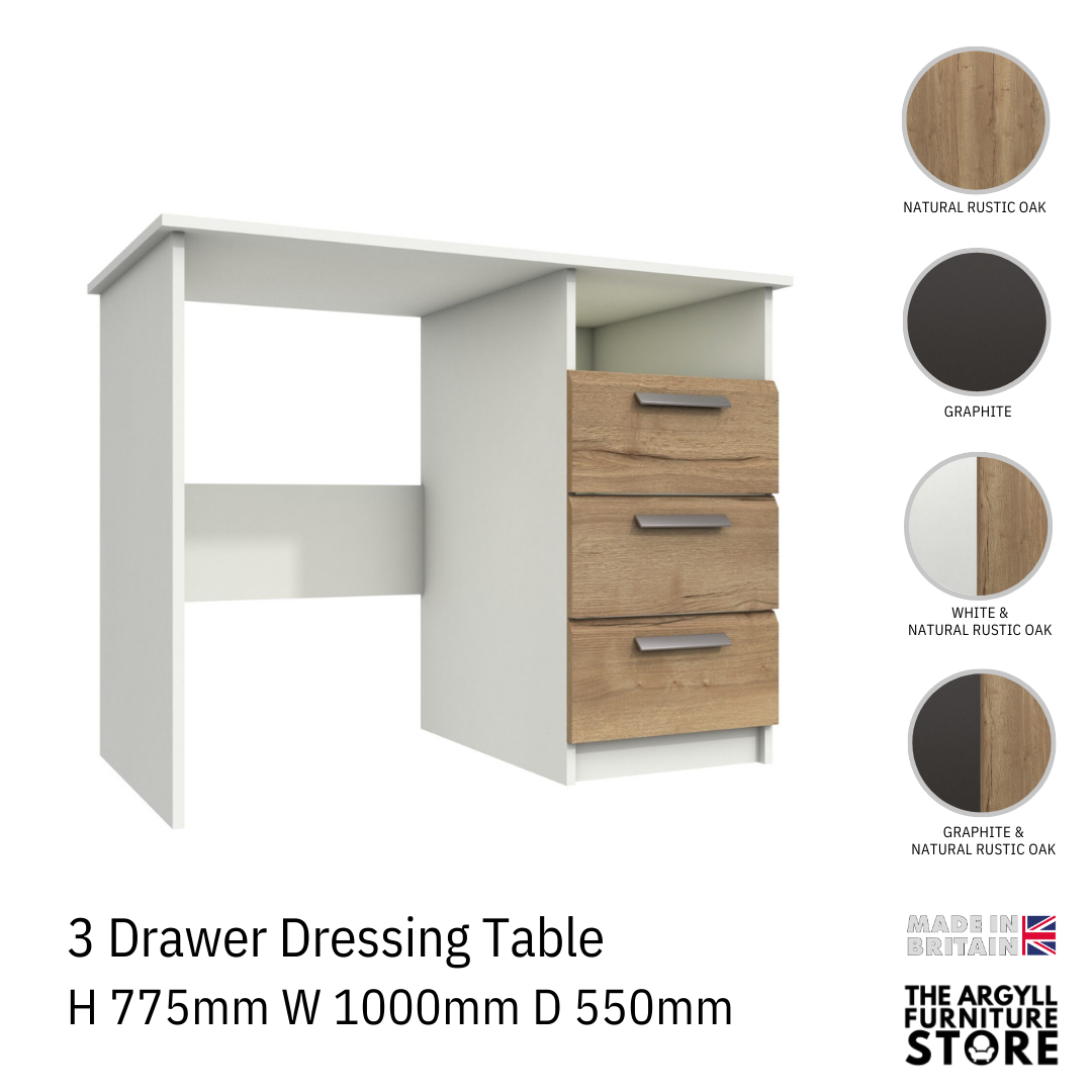 Waterfall 3 Drawer Dressing Table