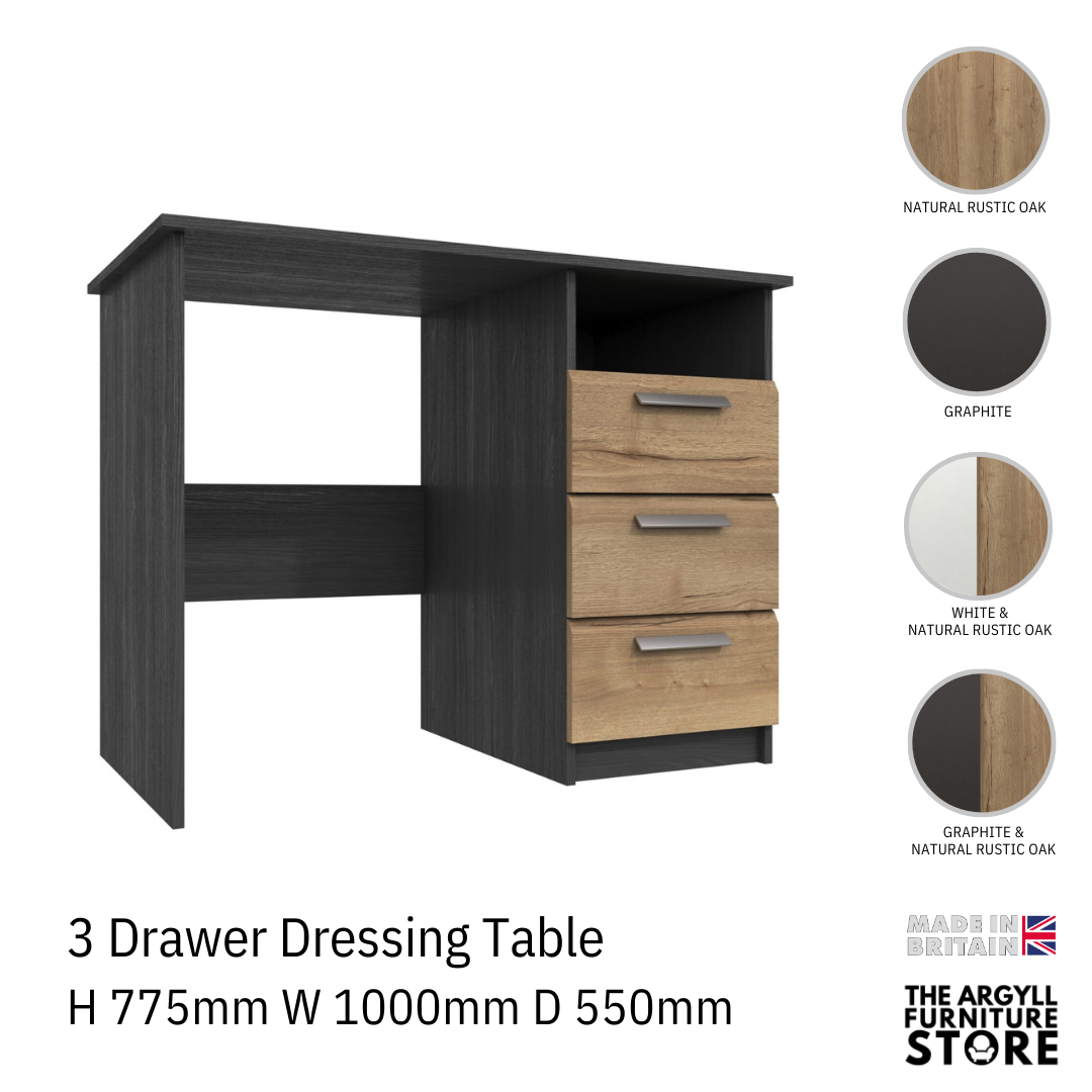 Waterfall 3 Drawer Dressing Table