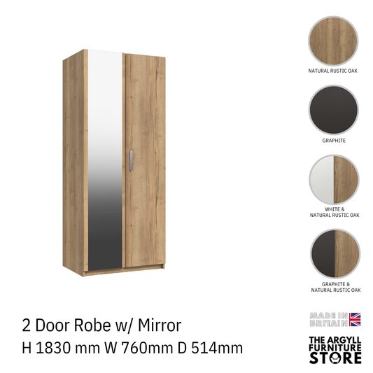 Waterfall 2 Door Wardrobe with Mirror