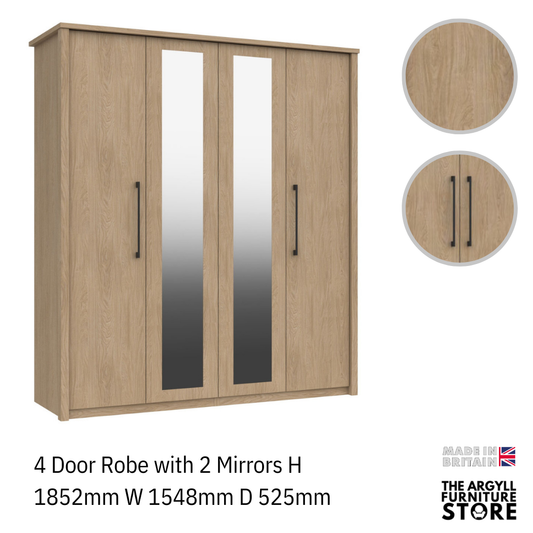 Edale 4 Door Wardrobe with 2 Mirrors