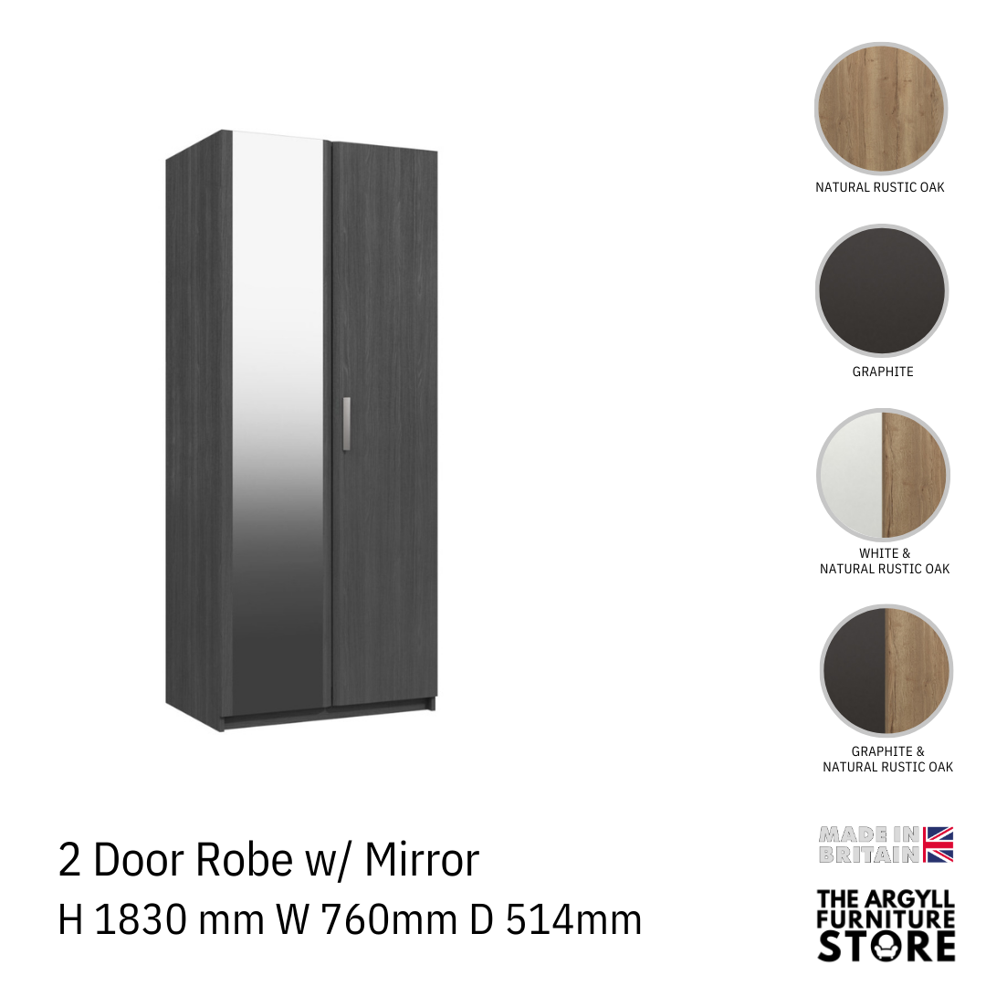 Waterfall 2 Door Wardrobe with Mirror