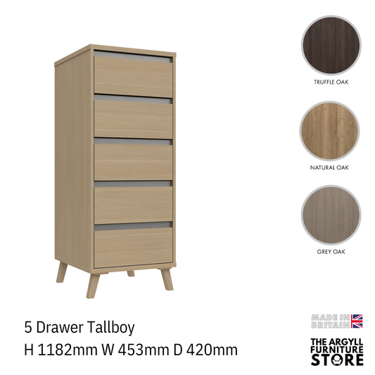 Tamar 5 Drawer Tallboy