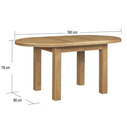 Dorchester Oak 120cm - 160cm Oval Extension Table