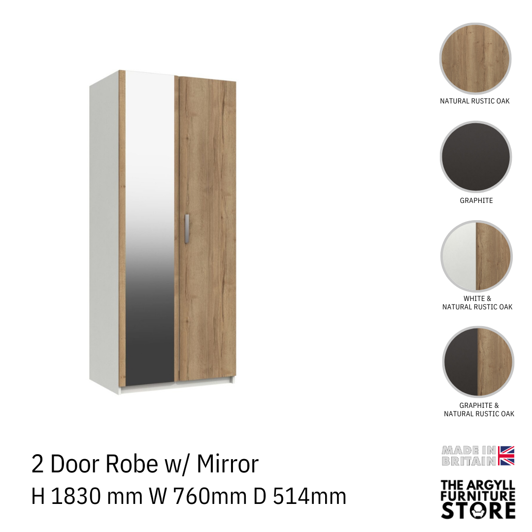 Waterfall 2 Door Wardrobe with Mirror