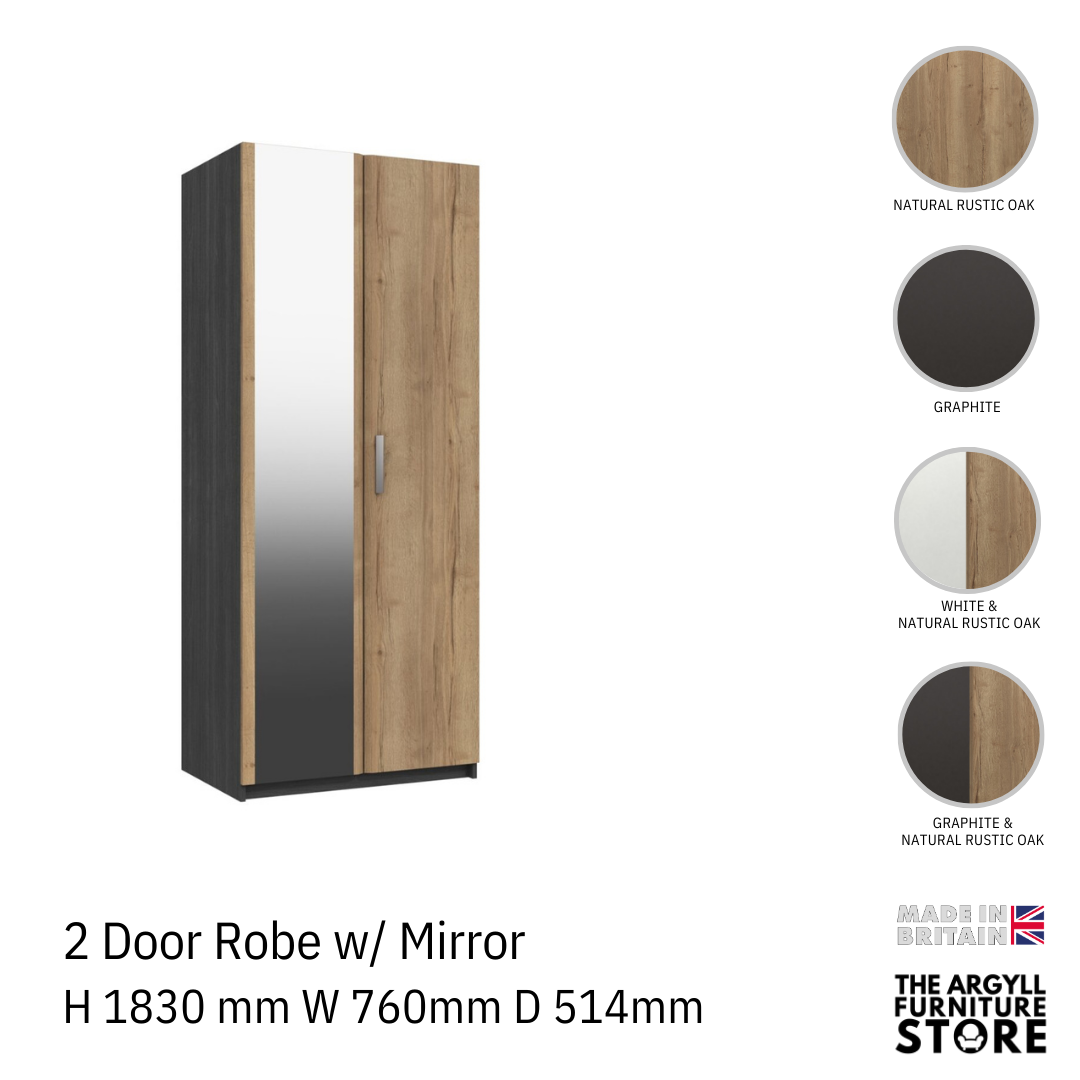 Waterfall 2 Door Wardrobe with Mirror