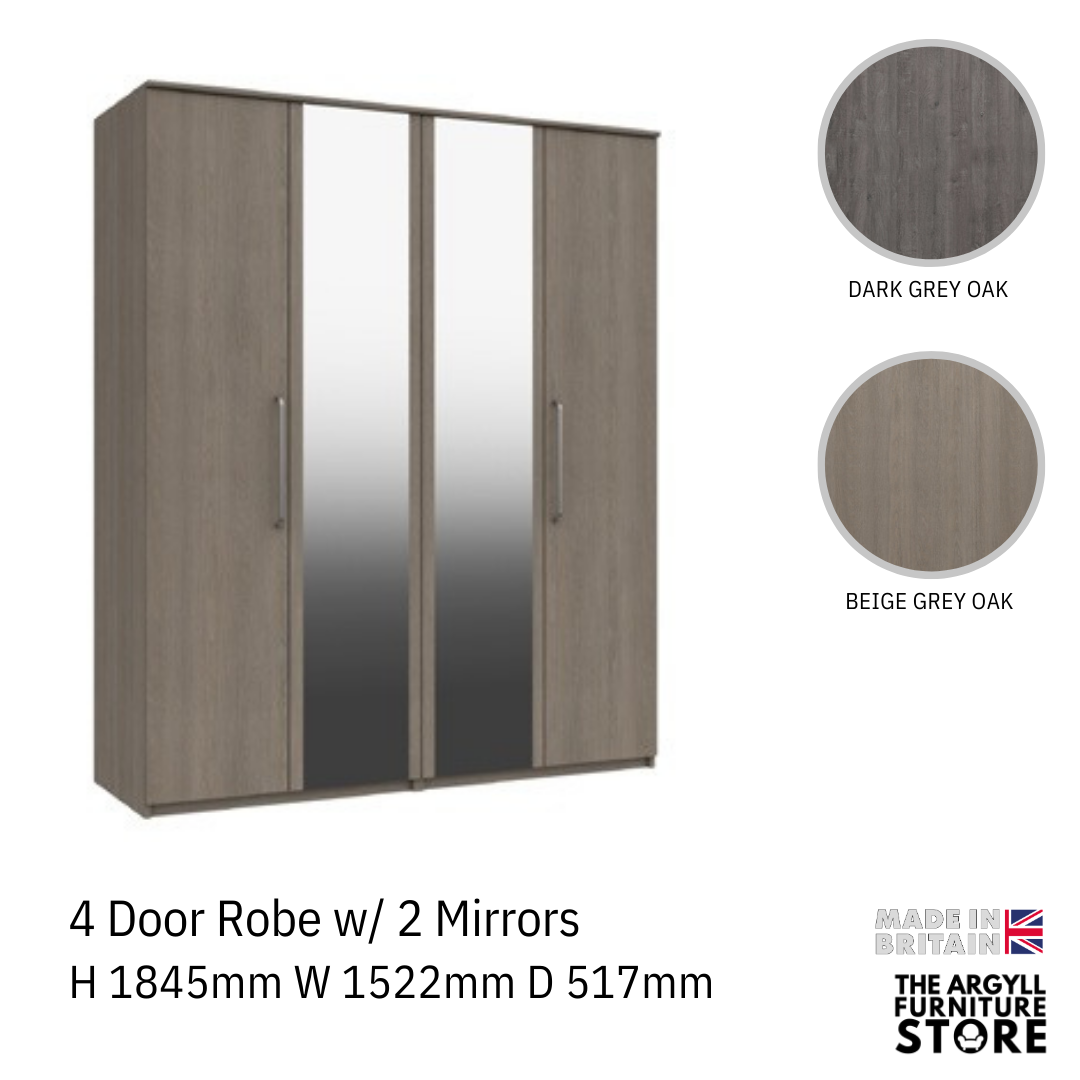 Minnesota 4 Door Wardrobe with 2 Mirrors