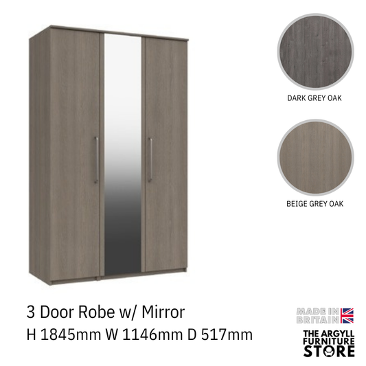 Minnesota 3 Door Wardrobe with Mirror