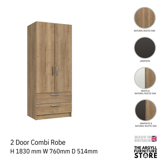 Waterfall 2 Door Combi Wardrobe