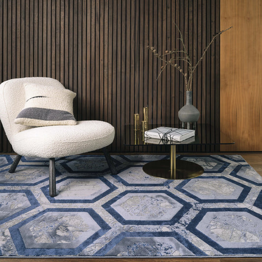 Aurora Hexagon Metallic Blue Rug