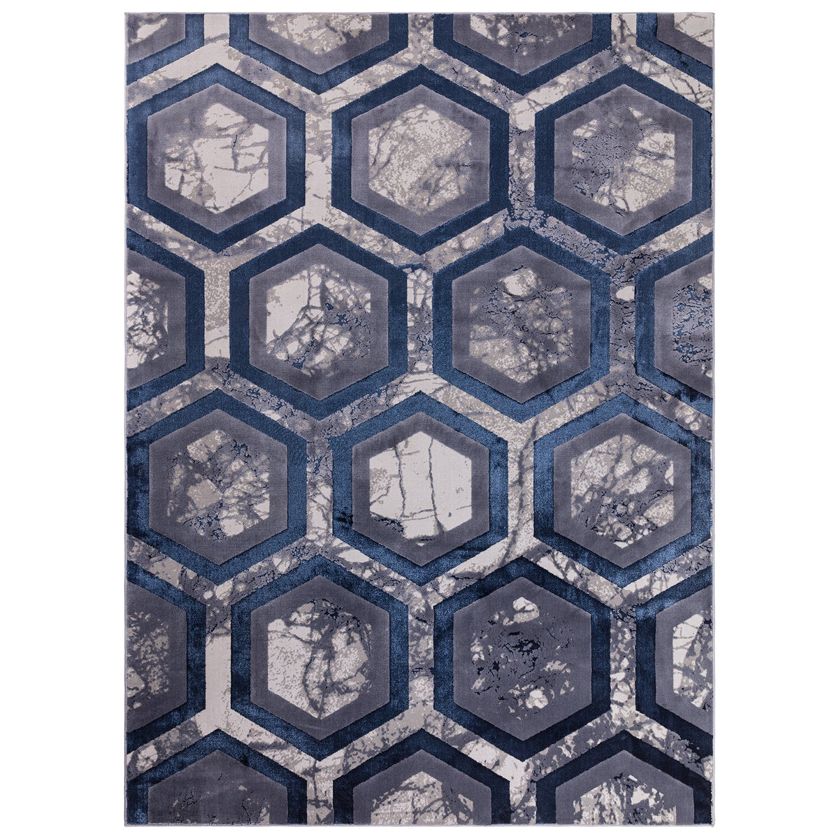 Aurora Hexagon Metallic Blue Rug