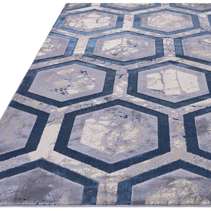 Aurora Hexagon Metallic Blue Rug