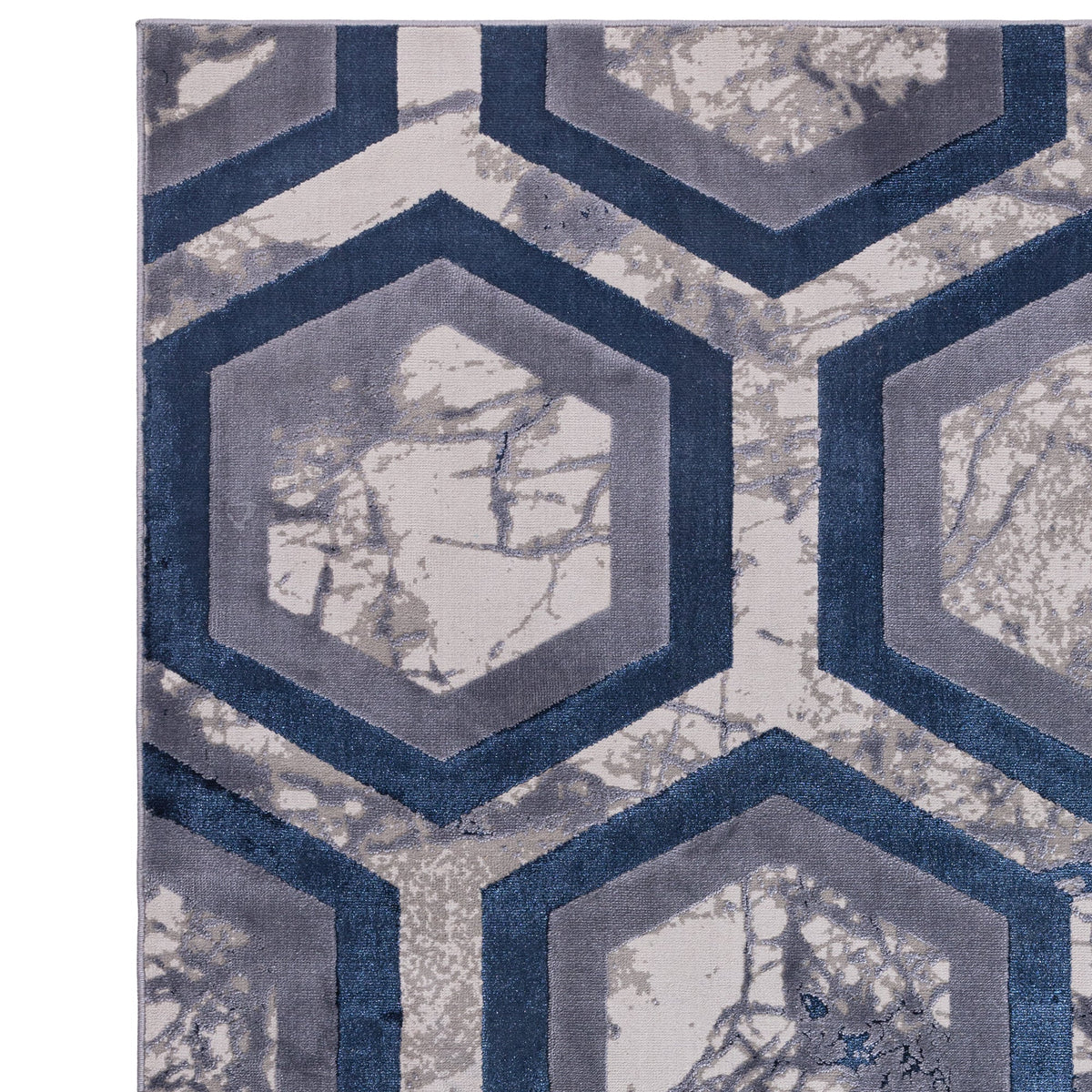 Aurora Hexagon Metallic Blue Rug