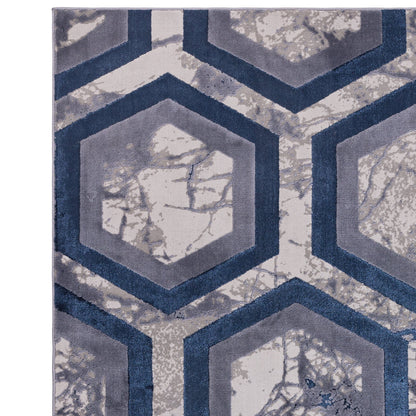 Aurora Hexagon Metallic Blue Rug