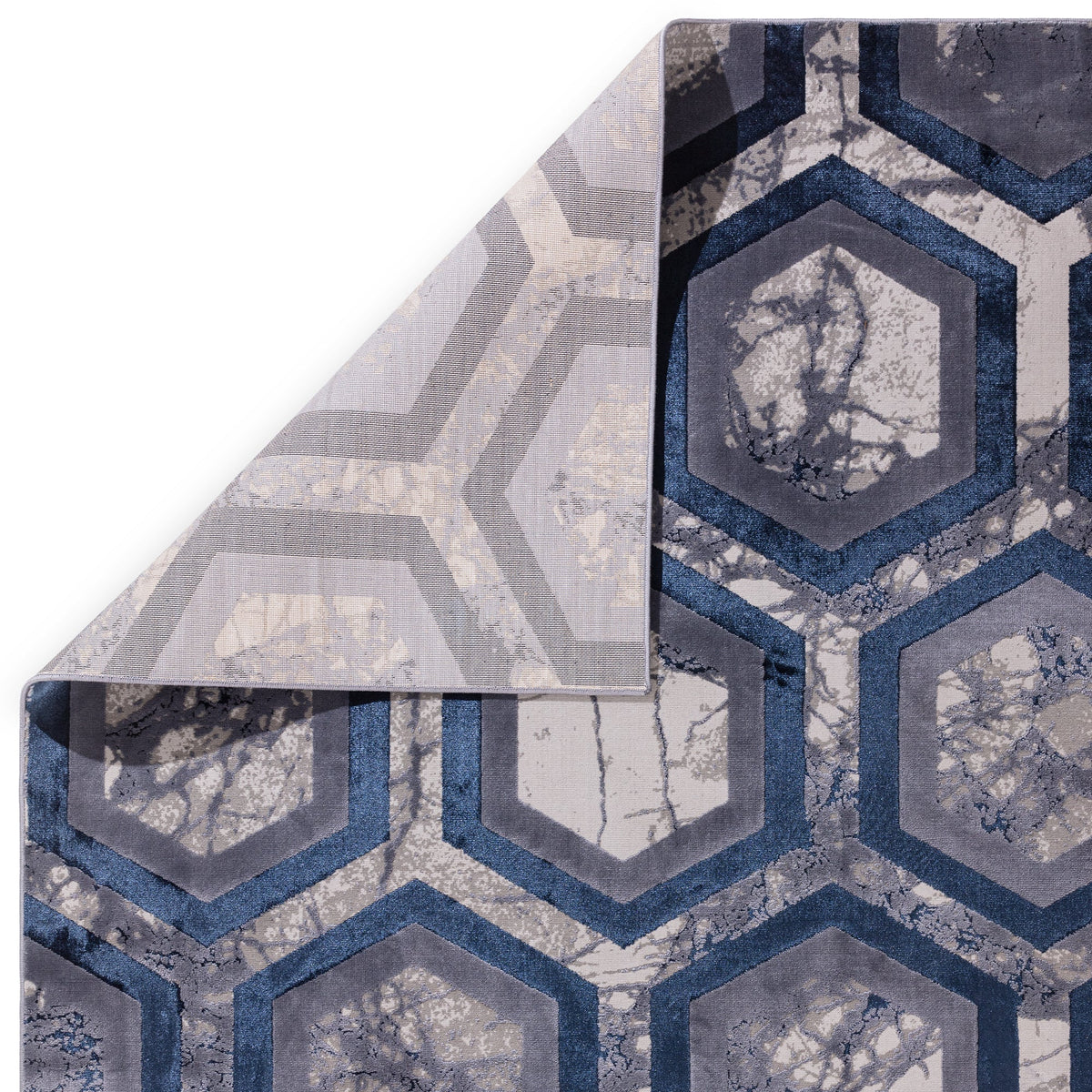 Aurora Hexagon Metallic Blue Rug