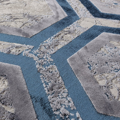 Aurora Hexagon Metallic Blue Rug