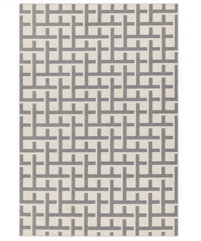 Antibes White Grey Grid Indoor/Outdoor Rug AN03