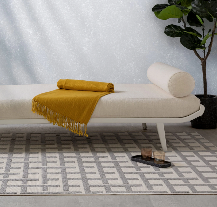 Antibes White Grey Grid Indoor/Outdoor Rug AN03